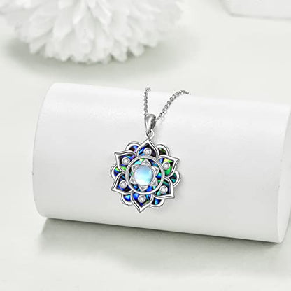 ONEFINITY Lotus Necklace 925 Sterling Silver Moonstone Pendant Necklace Yoga Lotus Jewelry for Women - style: Abalone shell lotus