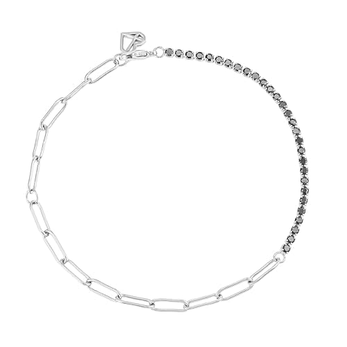 CAITLYNMINIMALIST Dainty Classic CZ Diamond 18K Gold Silver Adjustable Tennis Bracelet for Women Gift for Her - color: Sterling Silver Black