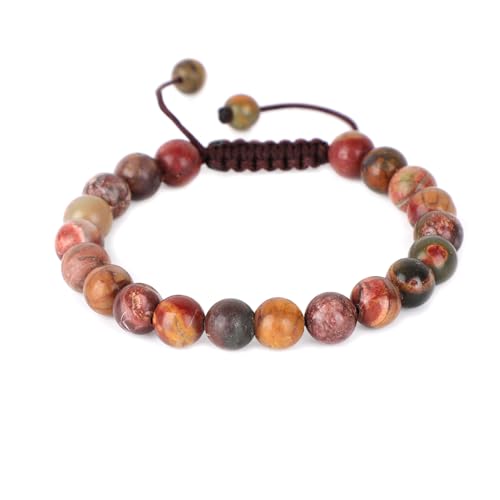 AD Beads Unisex 8mm Gemstone Bracelets Healing Macrame Adjustable 7-9 Inches || wear this healing natural gemstone bracelet help to erase your pain and fear || recover your energy||| - color: Picasso Jasper