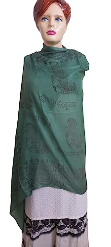 KVR Hindu Pooja Religious Cotton Indian prayer scarf with OM Krishna Ganesha Shiva Nataraja yoga spiritual auspicious prints - color: Green-krishna