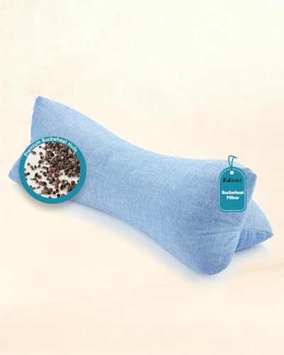 Adjustable Buckwheat Neck Pillow for Back Sleepers – Cylinder Cervical Support Bolster Relieves Neck Pain, Cooling Fill, Roll Pillow Ideal for Office Nap, Travel Home, 6"x15", Blue - color: Petal-blue