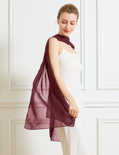 Chiffon Cape Shawl Wrap Scarf 3 Ways to Wear Elegant Sheer Capelet for Evening Dresses Weddings Parties - color: Burgundy