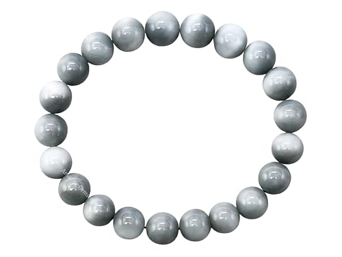 Amazing Gemstone Grey Cats Eye Bracelet for Women Men's Gifts - Protection Healing Crystal Bracelet - 8mm Gemstone Beaded Stretchable Bracelet Pulseras Para Hombres Mujer Stocking Stuffers Mothers Day Gift - color: Grey Cats Eye