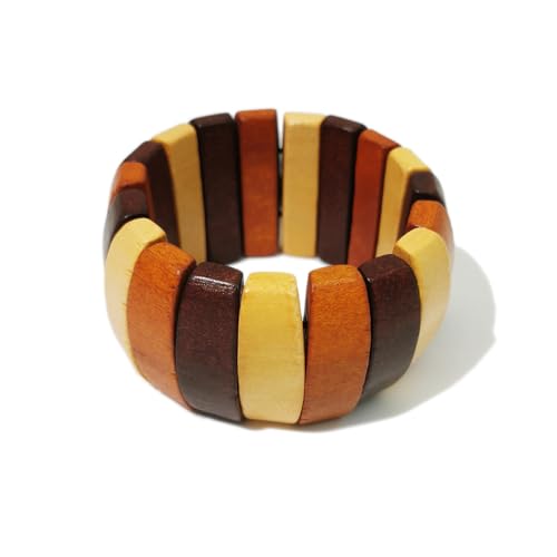 Wide Chunky Wooden Beads Stretch Bangle Bracelet Bohemian Multi-Colored Wood Elastic Ethnic Wristband Cuff Bracelet for Men and Women - color: Light Brown Beige