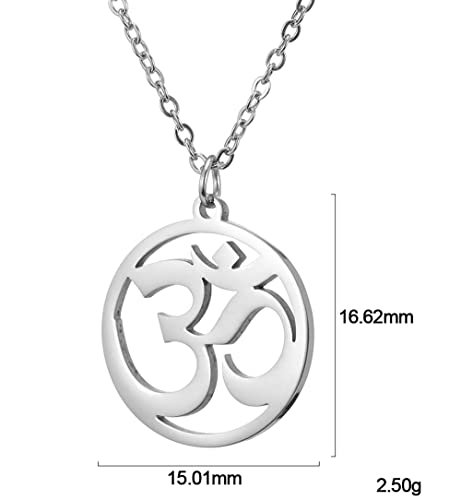 UNIFT Necklace For Women- Aum Om Ohm Sanskrit Symbol Round Pendant Beaded Double Layer Chain Charm Necklace,Hinduism Yoga Sanskrit Personalized Amulet Dainty Pendant Necklace Jewelry - color: single chain - silver