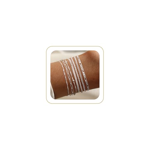 Tewiky Waterproof Gold Bracelets for Women Non Tarnish - Dainty Stack 14K Gold Plated/Sterling Silver Chain Bracelets Set Adjustable Trendy Jewelry for Women - style: Style F
