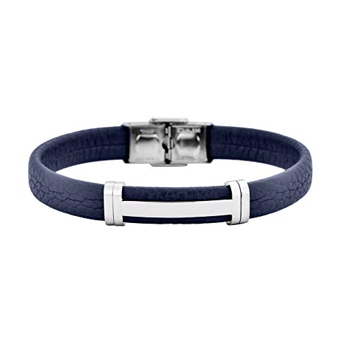 Geoffrey Beene Men's Genuine Leather Bracelet with Stainless Steel Cut-Out ID - color: Blue
