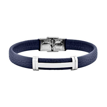 Geoffrey Beene Men's Genuine Leather Bracelet with Stainless Steel Cut-Out ID - color: Blue