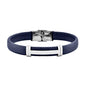 Geoffrey Beene Men's Genuine Leather Bracelet with Stainless Steel Cut-Out ID - color: Blue