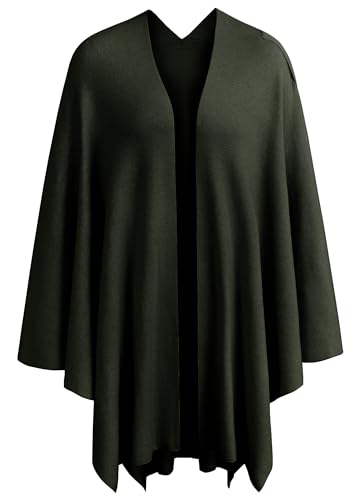 PULI Womens Large Cross Front Poncho Sweater Wrap Topper Knitted Elegant Shawls Cape for Fall Winter - color: 1-dark Army Green