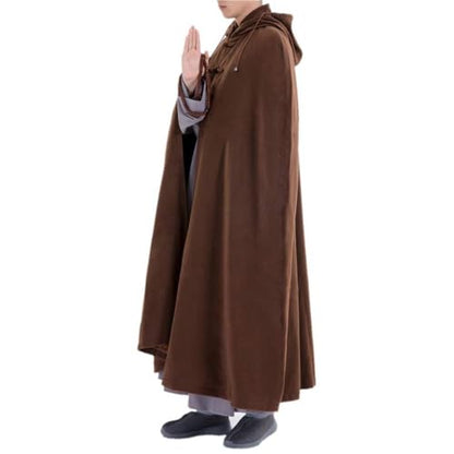 Unisex Meditation Cloak Warm Plush Meditation Buddhist Hooded Cape Meditation Prayer Outfit Coat Traditional Monk Robe