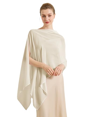Chiffon Cape Shawl Wrap Scarf 3 Ways to Wear Elegant Sheer Capelet for Evening Dresses Weddings Parties - color: Champagne