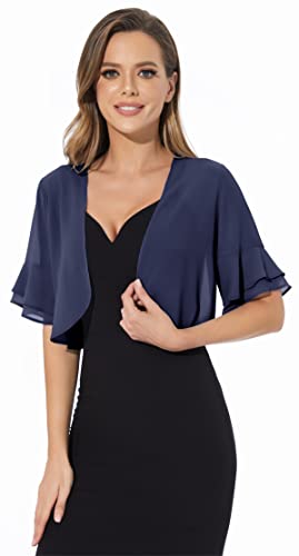 Women Shrug Soft Chiffon Open Front Sheer 3/4 Sleeve Bolero Cardigan for Evening Dress