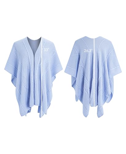 MissShorthair Knit Shawl Wraps for Women Boho Crochet Shawls Cape Open Front Cardigan - color: Blue