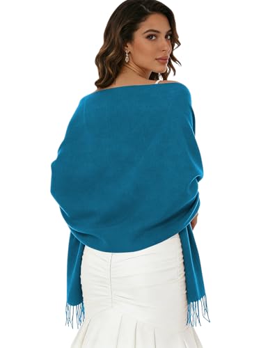 Sumolux Scarf for Women Pashmina Shawls Wraps for Evening Dresses Wedding Bridesmaid Gifts Winter Warm Soft Scarves - color: Sea Blue