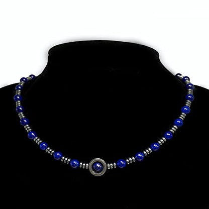 Healing Stress Anxiety Meditation Grounding Energy Gemstone Necklace Series - color: Healing Gemstone Necklace Series-Natural Lapis Lazuli -6 mm 18 inch- Stone