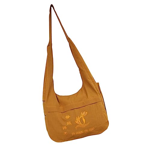 Buddhist Scriptures Sling Bag Ethnic Style Cotton Canvas Monk Bag Zen Meditation Crossbody Pouch for Sundries and Jewelry Storage
