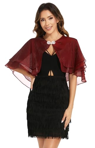 Women's Sheer Tencel Shawls and Wraps for Evening Dresses Soft Wedding Cape Lightweight Bridesmaid Scarves Cover Up - color: Ruby