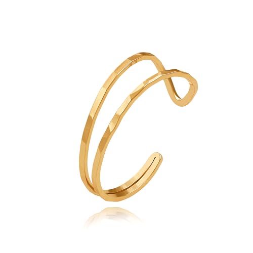POTESSA 18K Gold Plated Cuff Bracelets Adjustable Dainty Bangle Handemade Jewelry for Women - style: lattice