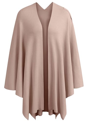 PULI Womens Large Cross Front Poncho Sweater Wrap Topper Knitted Elegant Shawls Cape for Fall Winter - color: 1-tan