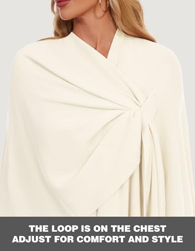PULI Womens Elegant Cross Front Shawl Wraps Knitted Ponchos Cape Light Weight Poncho Sweater Soft Warm Travel Wraps - color: Ivory White