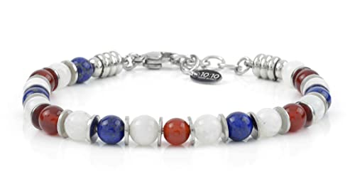 Beaded Bracelet for Men and Women – Natural Gemstone and Stainless Steel – Adjustable, Durable and Elegant – Made in Italy - color: Carnelian - Moonstone - Lapis Lazuli
