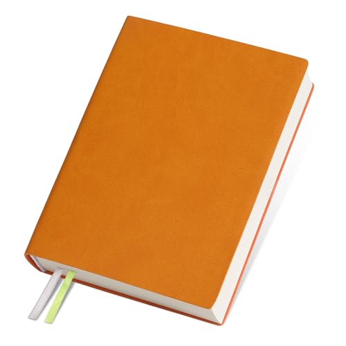 Thick Blank Journal Notebook 400Pages Sketch Book Blank Journal Unlined No Lines Soft Leather A6 (3.9 × 5.5) Journal Leather Notepad Drawing Book Memo Writing Sketch Pad Diary Notebook - color: Orange-400 Page