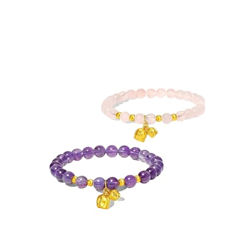 Rose Quartz Bracelet, 8mm Natural Gemstone Love Stone Jewelry Anxiety Relief & Meditation Support Heart Chakra Balance Valentine’s Mother’s Day Gift for Her - color: Tulip pink