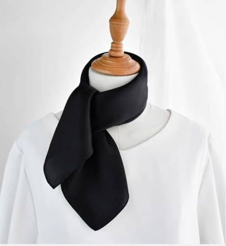 ANDANTINO 100% Mulberry Silk Scarf -21” Lightweight Square Neckerchief – Breathable Digital Printed Scarves with Gift Packed - color: Solid Color-black