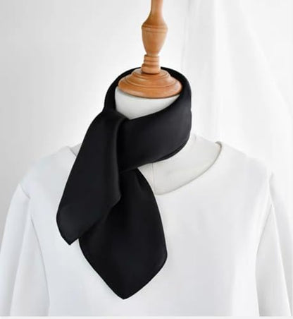 ANDANTINO 100% Mulberry Silk Scarf -21” Lightweight Square Neckerchief – Breathable Digital Printed Scarves with Gift Packed - color: Solid Color-black