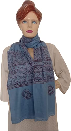 KVR Hindu Pooja Religious Cotton Indian prayer scarf with OM Krishna Ganesha Shiva Nataraja yoga spiritual auspicious prints - color: Blue-ganesh Print