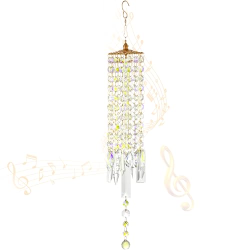 Crystal Wind Chimes for Outside with Rainbow Light Reflections Glass Bells and Rose Gold Alloy Hooks Indoor Outdoor Decor for Home Garden Patio Porch Birthday House Warming (Colorful) - color: Colorful