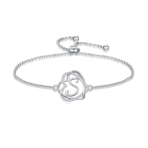 TOUPOP Bracelet for Women Heart Initial Birthstone Bracelet 925 Sterling Silver Love Heart Jewelry Birthday Gifts for Women Wife Girlfriend Mom Her