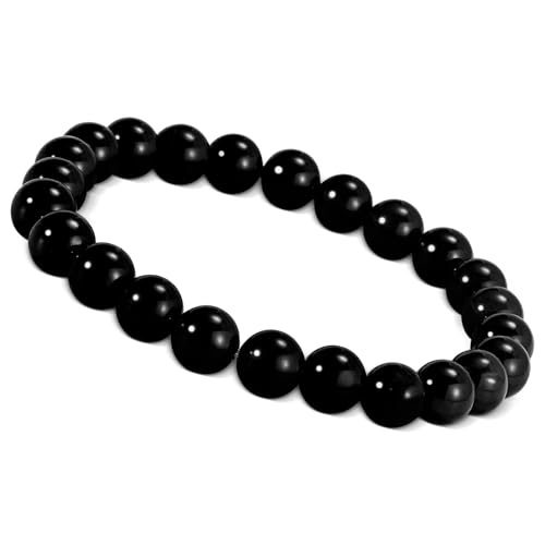 2PCS Agate Bracelet for Women Men Natural Round Beaded Agates Stone Healing Stretch Bracelets Elastic Handmade Polished Gemstone Beads Bracelet - color: 1PC Black, size: 8mm Beads
