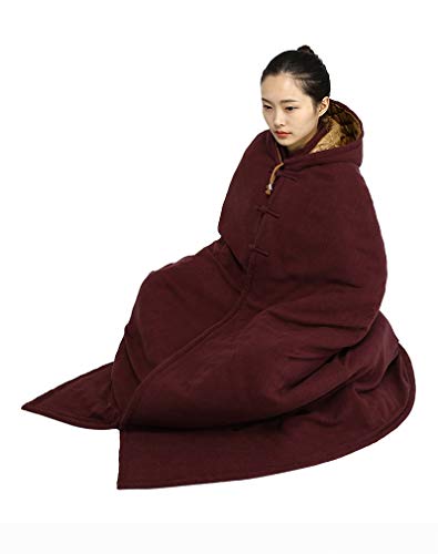 Unisex Men Women Meditation Buddhist Cloak Winter - color: Maroon, size: X-Large