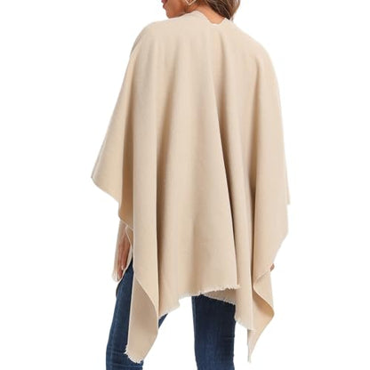 Women Large Shawl Wraps Soft Warm Copy Pashmina Shawl Lightweight Travel Knitted Scarf With Front Cross Tab - color: Beige