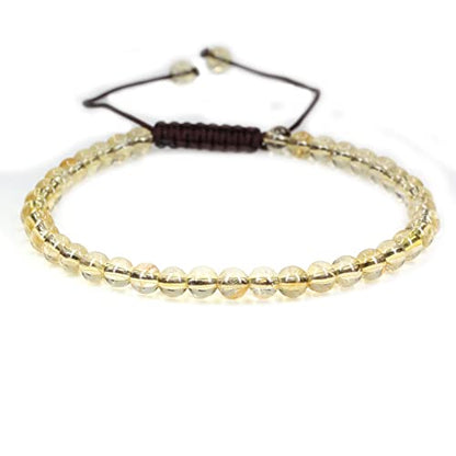 Keleny Natural Gemtones 4mm Round Beads Crystal Adjustable Braided Macrame Tassels Bracelets Unisex - color: Yellow Citrine