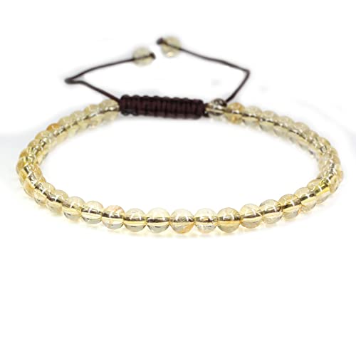 Keleny Natural Gemtones 4mm Round Beads Crystal Adjustable Braided Macrame Tassels Bracelets Unisex - color: Yellow Citrine