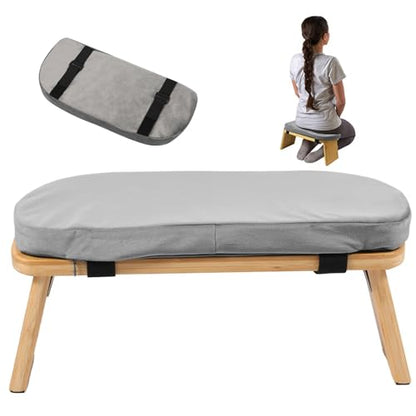 Meditation Bench, Bamboo Prayer Bench with Soft Cushion, Removable and Washable Meditation Stool with Fixed Snap Prayer, Stool, Cushion, Accessories