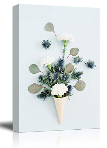 wall26 - Canvas Wall Art - Dried Flowers and Leaves in The Ice-Cream Cone on White Background - Giclee Print Gallery Wrap Modern Home Art Ready to Hang - 12x18 inches - color: Artwork - 04, size: 18"L x 12"W