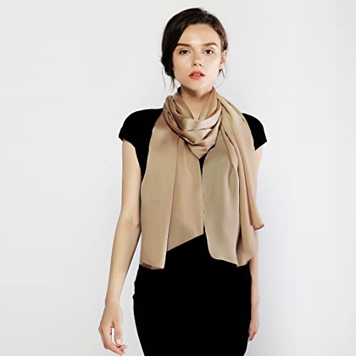 RIIQIICHY Women Shawls and Wraps for Evening Dresses Like Chiffon Silk Scarf Formal Silky Pashmina Shawls for Weddings - color: Camel