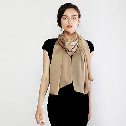 RIIQIICHY Women Shawls and Wraps for Evening Dresses Like Chiffon Silk Scarf Formal Silky Pashmina Shawls for Weddings - color: Camel