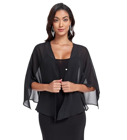 Shawls and Wraps for Evening Dresses Chiffon Soft Shawl for Wedding Guest Party Cover Up - color: Black