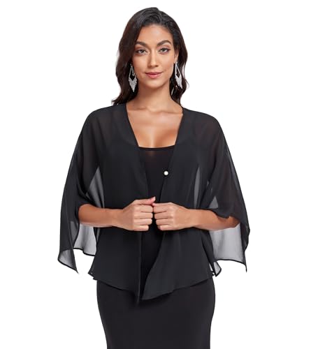 Shawls and Wraps for Evening Dresses Chiffon Soft Shawl for Wedding Guest Party Cover Up - color: Black