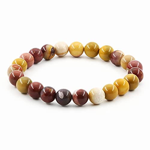 Natural Gemstones Bracelet 8mm Chakra Round Beads Energy Power Crystal Reiki Healing Elastic Stretch 7 Inch for Women Men Unisex - color: Mookaite Jasper