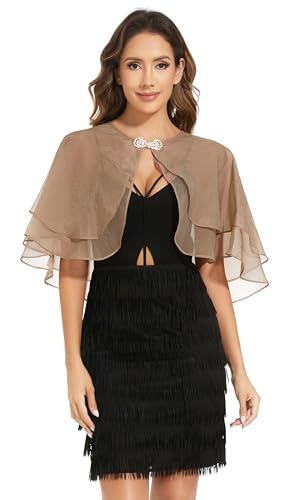 Women's Sheer Tencel Shawls and Wraps for Evening Dresses Soft Wedding Cape Lightweight Bridesmaid Scarves Cover Up - color: Deep Camel