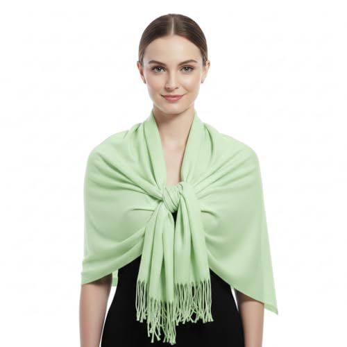 Peach Couture Women’s Pashmina Shawl Wrap – Warm Long Large Scarf for Evening Dress, Bridesmaid, Wedding & Bridal Wear - color: Baby Green