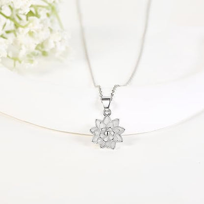 Hukkun Sterling Silver Lotus/Star Fidget Spinning Anxiety Relieving Necklace Jewelry Gift for Women - style: Spining Lotus
