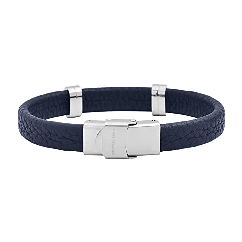 Geoffrey Beene Men's Genuine Leather Bracelet with Stainless Steel Cut-Out ID - color: Blue