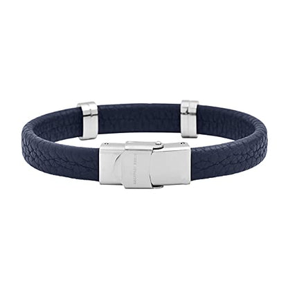 Geoffrey Beene Men's Genuine Leather Bracelet with Stainless Steel Cut-Out ID - color: Blue